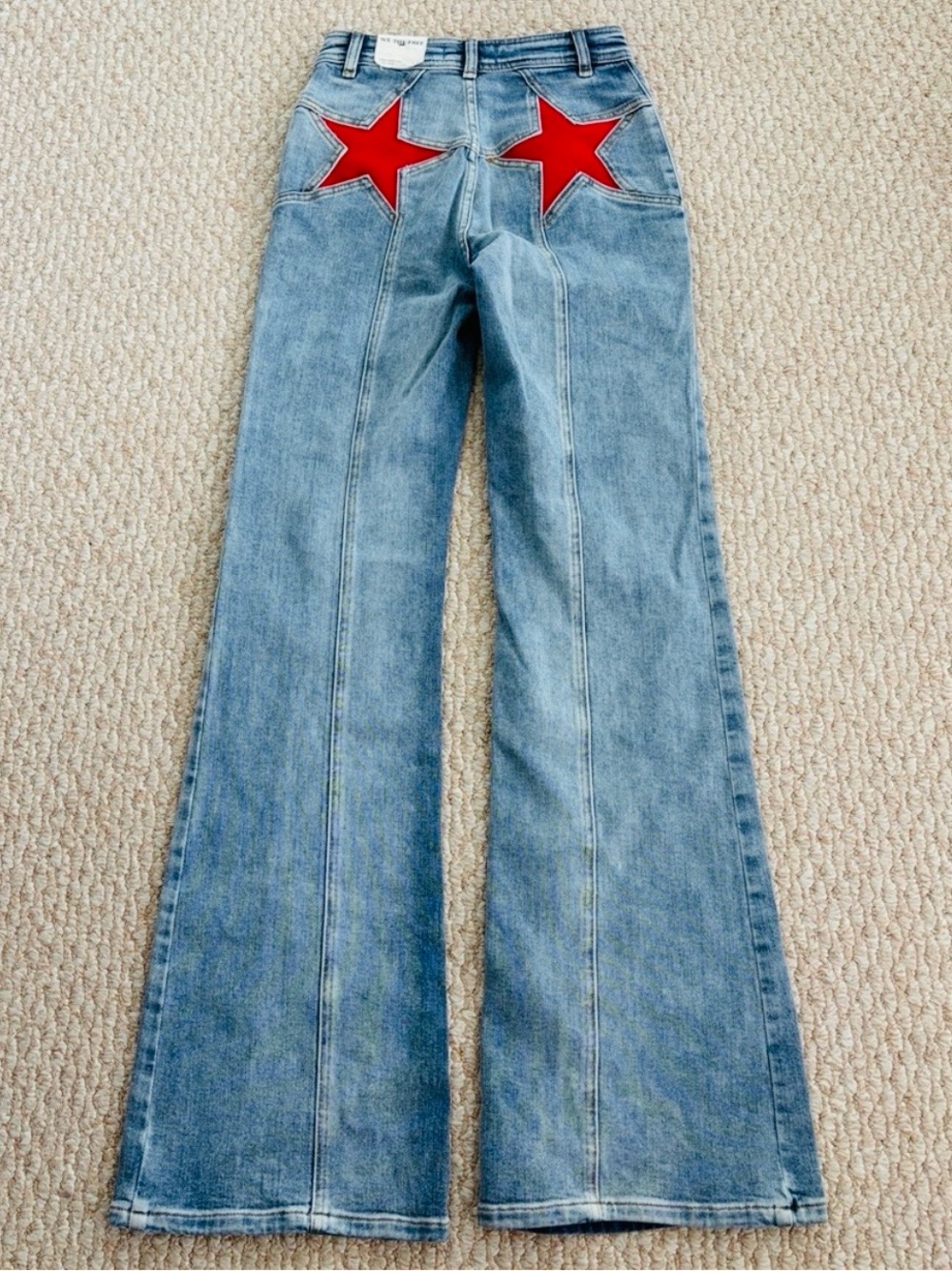 We The Free Firecracker High Rise Red Suede Star Flare Jean - Picture 5 of 13
